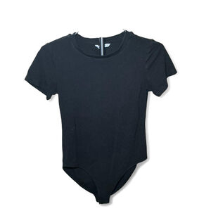 Mango Black Short Sleeve Bodysuit Size M Minimal Basic